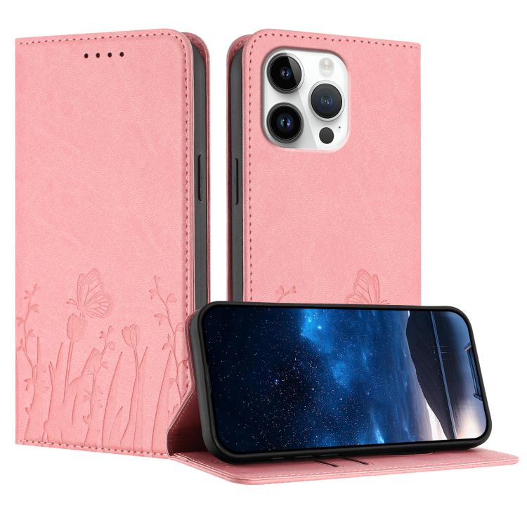 鬱金香蝴蝶圖案磁吸素皮手機殼，適用於 iPhone Air、iPhone 16 Pro Max、iPhone 16 Pro、iPhone 16 Plus