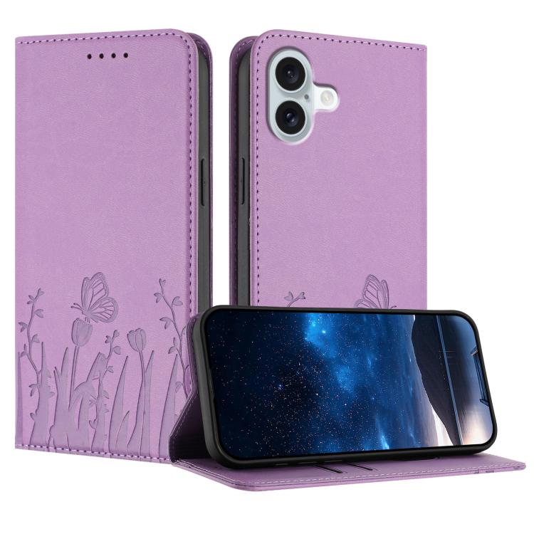 鬱金香蝴蝶圖案磁吸素皮手機殼，適用於 iPhone Air、iPhone 16 Pro Max、iPhone 16 Pro、iPhone 16 Plus
