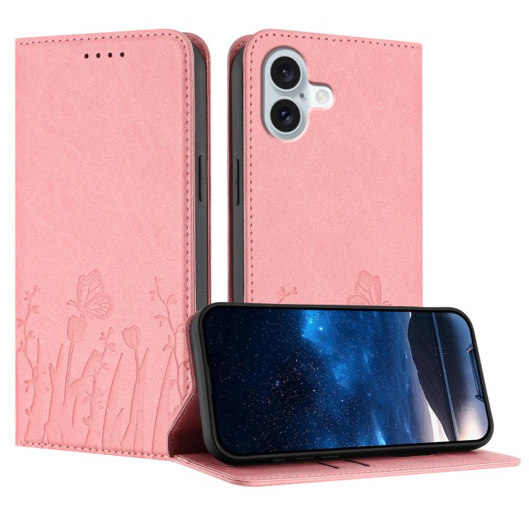 鬱金香蝴蝶圖案磁吸素皮手機殼，適用於 iPhone Air、iPhone 16 Pro Max、iPhone 16 Pro、iPhone 16 Plus