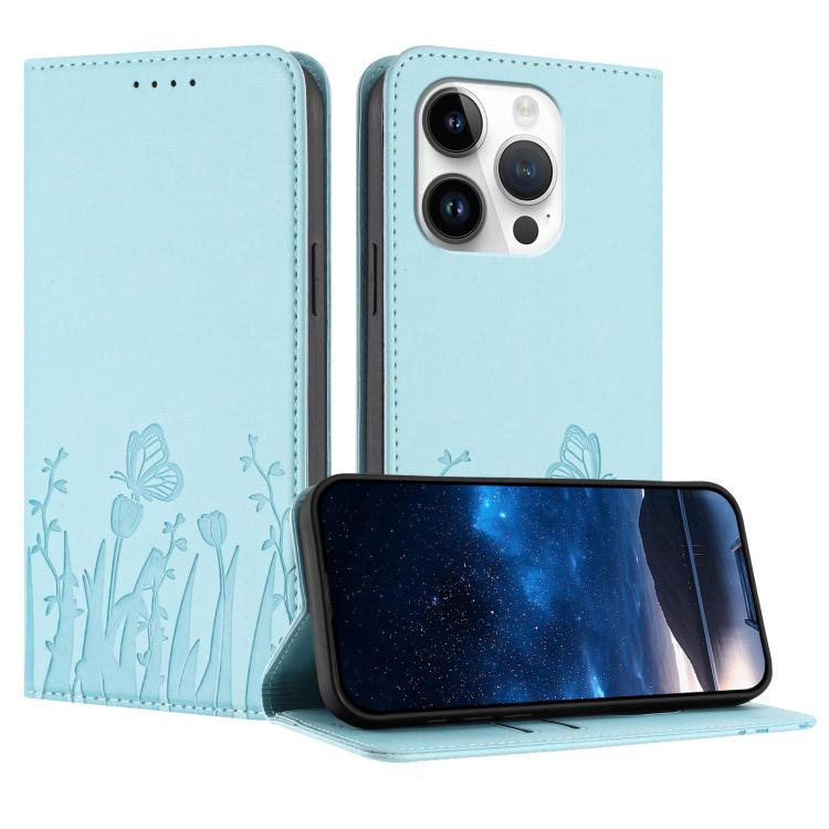 鬱金香蝴蝶圖案磁吸素皮手機殼，適用於 iPhone 15、iPhone 14 Plus、iPhone 14、iPhone 14 Pro