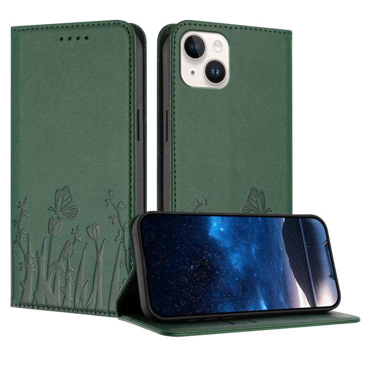 鬱金香蝴蝶圖案磁吸素皮手機殼，適用於 iPhone 15、iPhone 14 Plus、iPhone 14、iPhone 14 Pro