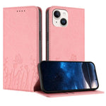 鬱金香蝴蝶圖案磁吸素皮手機殼，適用於 iPhone 15、iPhone 14 Plus、iPhone 14、iPhone 14 Pro