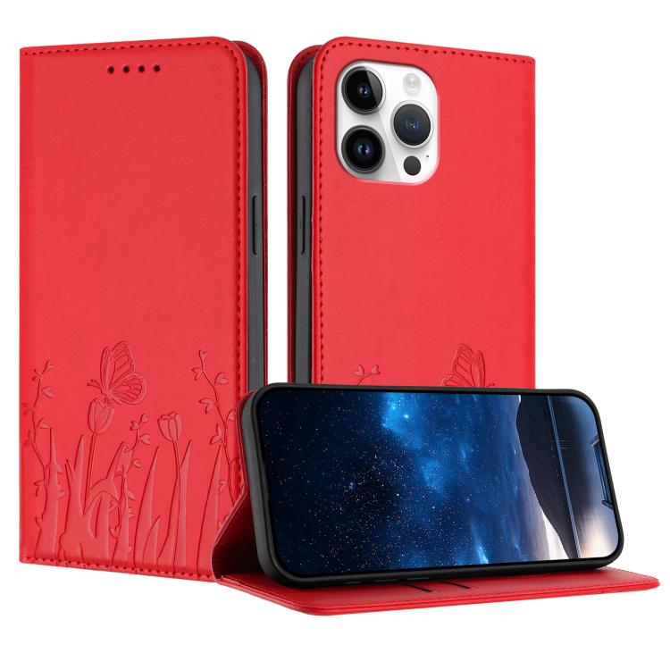 Tulips Butterfly Pattern Magnetic Vegan Leather Phone Case, For iPhone 14 Pro Max, For iPhone SE 2022 / SE 2020 / 7 / 8, For iPhone 13 Pro Max, For iPhone 13 Pro