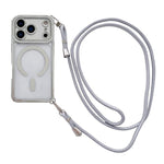 附右側斜背繩水鑽透明壓克力電鍍磁吸手機殼，適用於 iPhone 17 Pro Max、iPhone 17 Pro、iPhone 17、iPhone Air、iPhone 16 Pro Max、iPhone 16 Pro、iPhone 16 Plus、iPhone 16