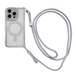 附右側斜背繩水鑽透明壓克力電鍍磁吸手機殼，適用於 iPhone 17 Pro Max、iPhone 17 Pro、iPhone 17、iPhone Air、iPhone 16 Pro Max、iPhone 16 Pro、iPhone 16 Plus、iPhone 16