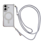 附右側斜背繩水鑽透明壓克力電鍍磁吸手機殼，適用於 iPhone 17 Pro Max、iPhone 17 Pro、iPhone 17、iPhone Air、iPhone 16 Pro Max、iPhone 16 Pro、iPhone 16 Plus、iPhone 16