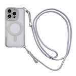 附右側斜背繩水鑽透明壓克力電鍍磁吸手機殼，適用於 iPhone 17 Pro Max、iPhone 17 Pro、iPhone 17、iPhone Air、iPhone 16 Pro Max、iPhone 16 Pro、iPhone 16 Plus、iPhone 16
