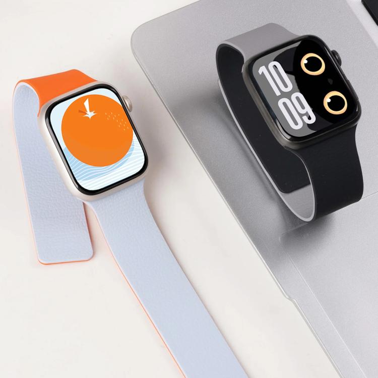 xDfind 拼色荔枝紋磁性矽膠錶帶，適用 Apple Watch 42 / 44 / 45 / 46 / 49mm，適用 Apple Watch 38 / 40 / 41 / S11 42mm