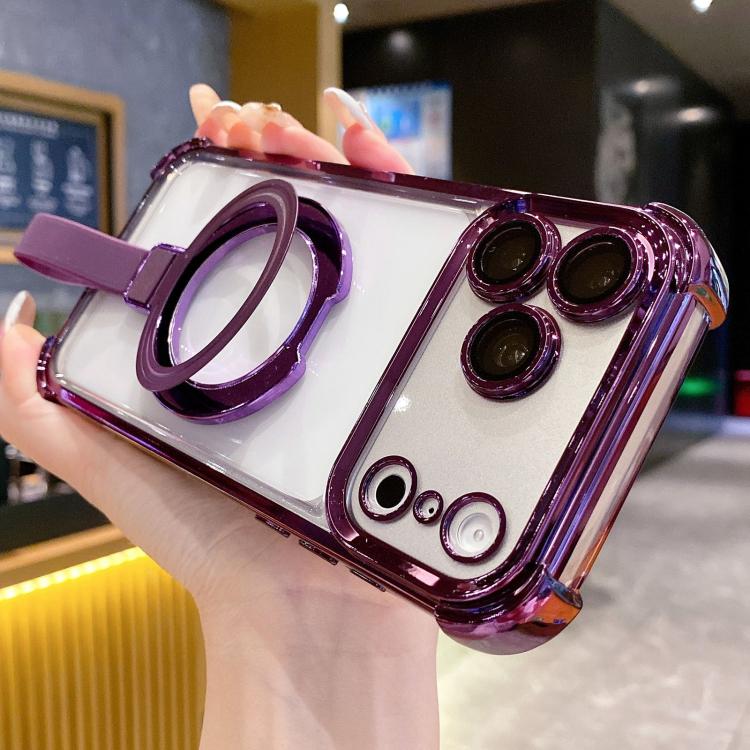 水晶盾指環支架 TPU + 壓克力磁吸手機殼，適用於 iPhone 17 Pro Max、iPhone 17 Pro、iPhone 17、iPhone Air、iPhone 16 Pro Max、iPhone 16 Pro