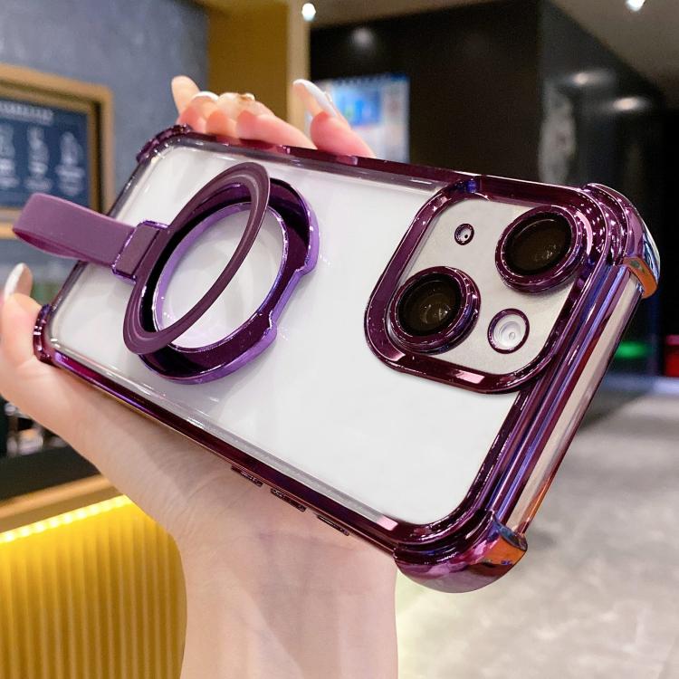 水晶盾指環支架 TPU + 壓克力磁吸手機殼，適用於 iPhone 14 Plus、iPhone 14、iPhone 14 Pro、iPhone 14 Pro Max、iPhone 13 Pro Max、iPhone 13 Pro