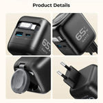 Havit UC252 65W 三合一 GaN 旅行充電器，附Type-C伸縮線，UC252(歐規插頭)，UC252(美規插頭)