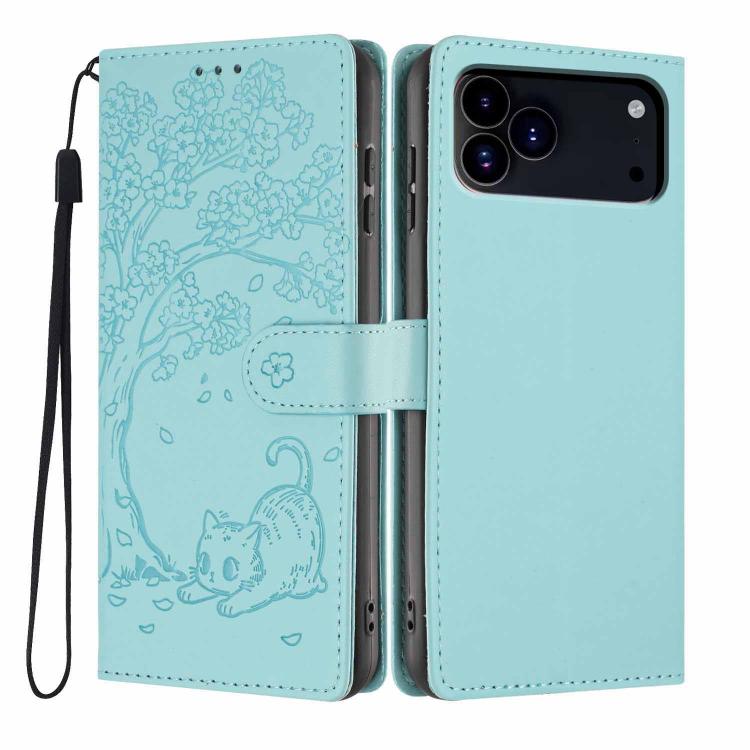 樹貓壓紋翻蓋素皮手機殼，適用於 iPhone 17e / 16e、iPhone 17 Pro Max、iPhone 17 Pro、iPhone 17、iPhone Air、iPhone 16 Pro Max