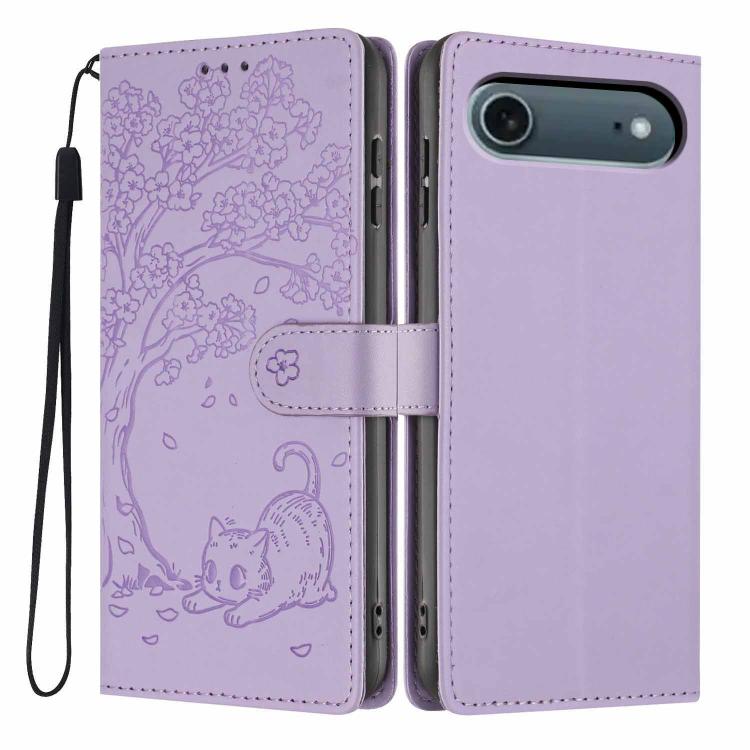 樹貓壓紋翻蓋素皮手機殼，適用於 iPhone 17e / 16e、iPhone 17 Pro Max、iPhone 17 Pro、iPhone 17、iPhone Air、iPhone 16 Pro Max