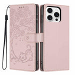 樹貓壓紋翻蓋素皮手機殼，適用於 iPhone 16 Pro、iPhone 16 Plus、iPhone 16、iPhone 15 Pro Max、iPhone 15 Pro、iPhone 15 Plus