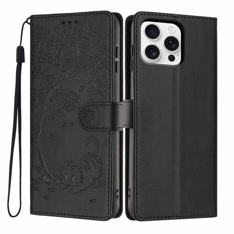 樹貓壓紋翻蓋素皮手機殼，適用於 iPhone 16 Pro、iPhone 16 Plus、iPhone 16、iPhone 15 Pro Max、iPhone 15 Pro、iPhone 15 Plus
