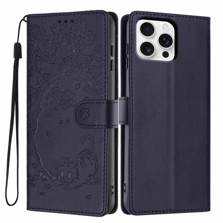樹貓壓紋翻蓋素皮手機殼，適用於 iPhone 16 Pro、iPhone 16 Plus、iPhone 16、iPhone 15 Pro Max、iPhone 15 Pro、iPhone 15 Plus