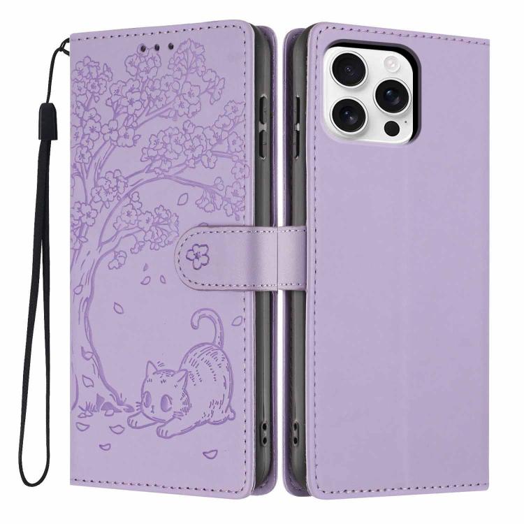 樹貓壓紋翻蓋素皮手機殼，適用於 iPhone 16 Pro、iPhone 16 Plus、iPhone 16、iPhone 15 Pro Max、iPhone 15 Pro、iPhone 15 Plus