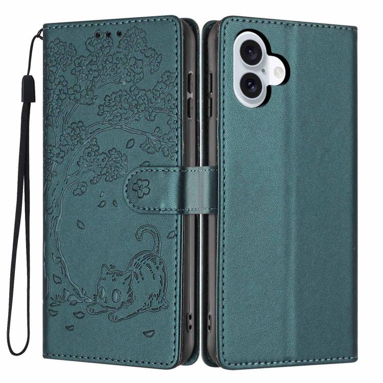 樹貓壓紋翻蓋素皮手機殼，適用於 iPhone 16 Pro、iPhone 16 Plus、iPhone 16、iPhone 15 Pro Max、iPhone 15 Pro、iPhone 15 Plus