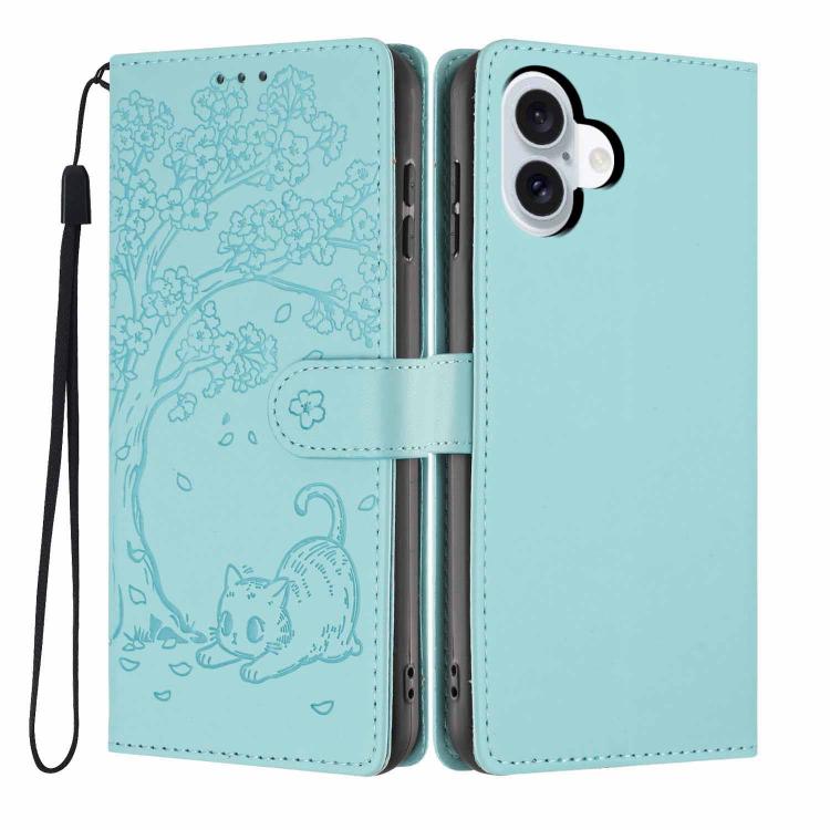 樹貓壓紋翻蓋素皮手機殼，適用於 iPhone 16 Pro、iPhone 16 Plus、iPhone 16、iPhone 15 Pro Max、iPhone 15 Pro、iPhone 15 Plus