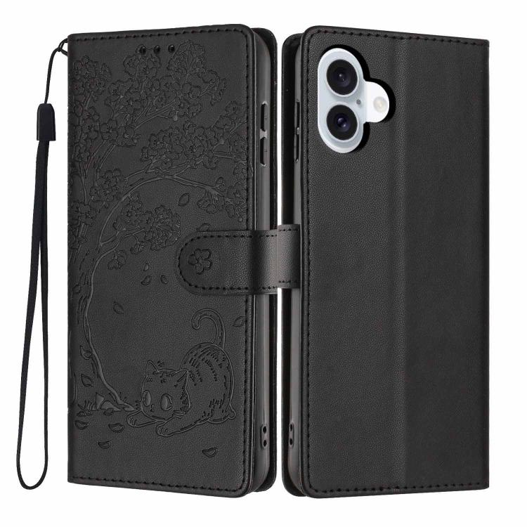 樹貓壓紋翻蓋素皮手機殼，適用於 iPhone 16 Pro、iPhone 16 Plus、iPhone 16、iPhone 15 Pro Max、iPhone 15 Pro、iPhone 15 Plus