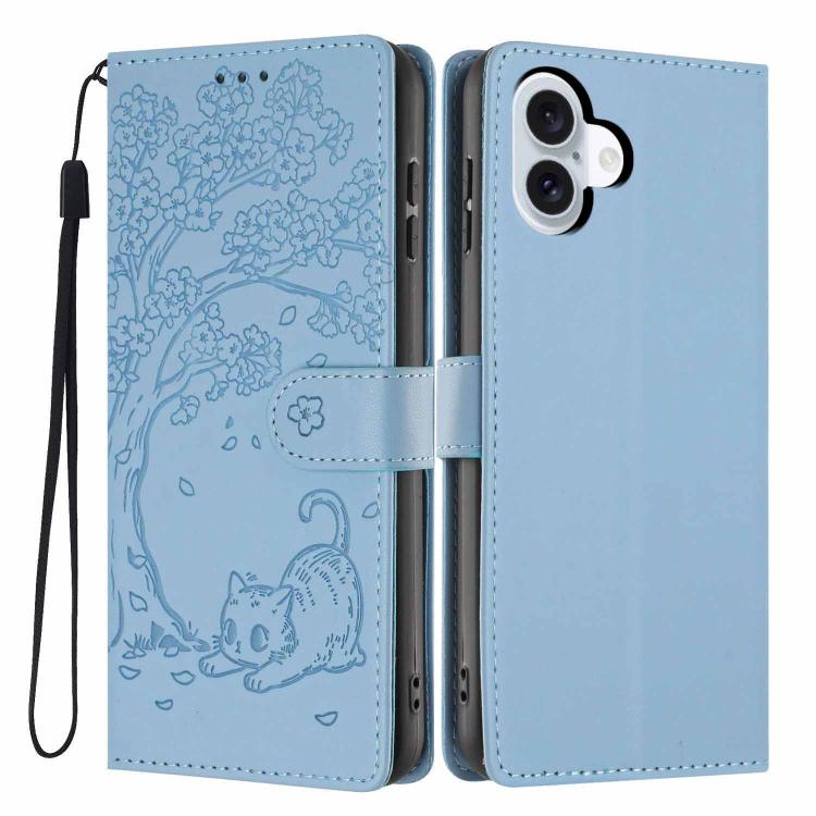 樹貓壓紋翻蓋素皮手機殼，適用於 iPhone 16 Pro、iPhone 16 Plus、iPhone 16、iPhone 15 Pro Max、iPhone 15 Pro、iPhone 15 Plus