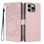 樹貓壓紋翻蓋素皮手機殼，適用於 iPhone 16 Pro、iPhone 16 Plus、iPhone 16、iPhone 15 Pro Max、iPhone 15 Pro、iPhone 15 Plus