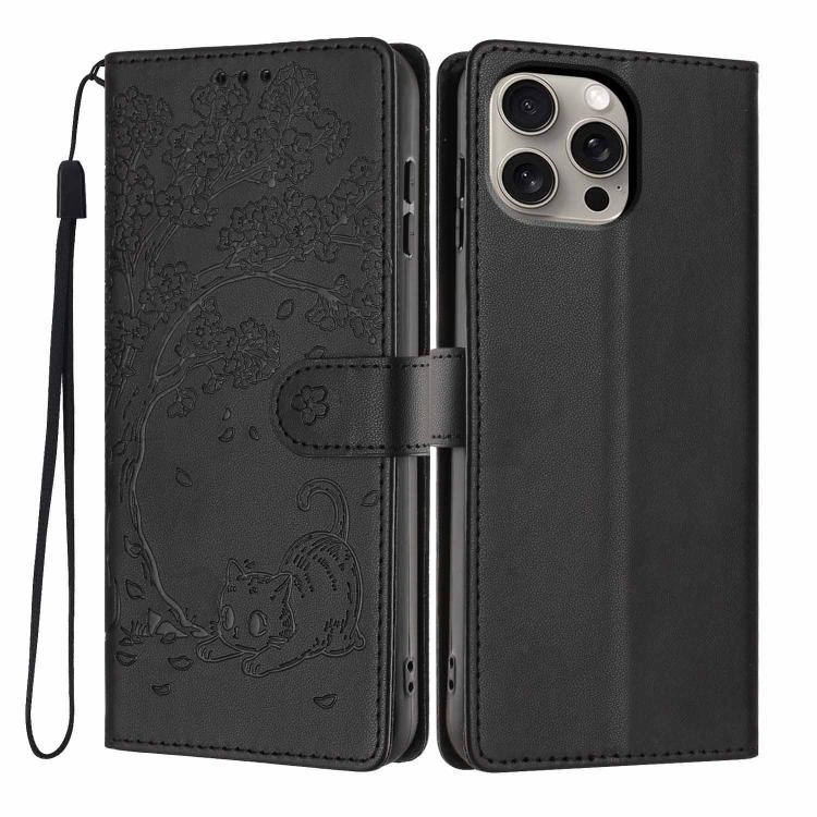 樹貓壓紋翻蓋素皮手機殼，適用於 iPhone 16 Pro、iPhone 16 Plus、iPhone 16、iPhone 15 Pro Max、iPhone 15 Pro、iPhone 15 Plus