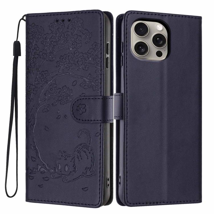 樹貓壓紋翻蓋素皮手機殼，適用於 iPhone 16 Pro、iPhone 16 Plus、iPhone 16、iPhone 15 Pro Max、iPhone 15 Pro、iPhone 15 Plus