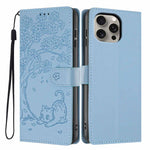 樹貓壓紋翻蓋素皮手機殼，適用於 iPhone 16 Pro、iPhone 16 Plus、iPhone 16、iPhone 15 Pro Max、iPhone 15 Pro、iPhone 15 Plus