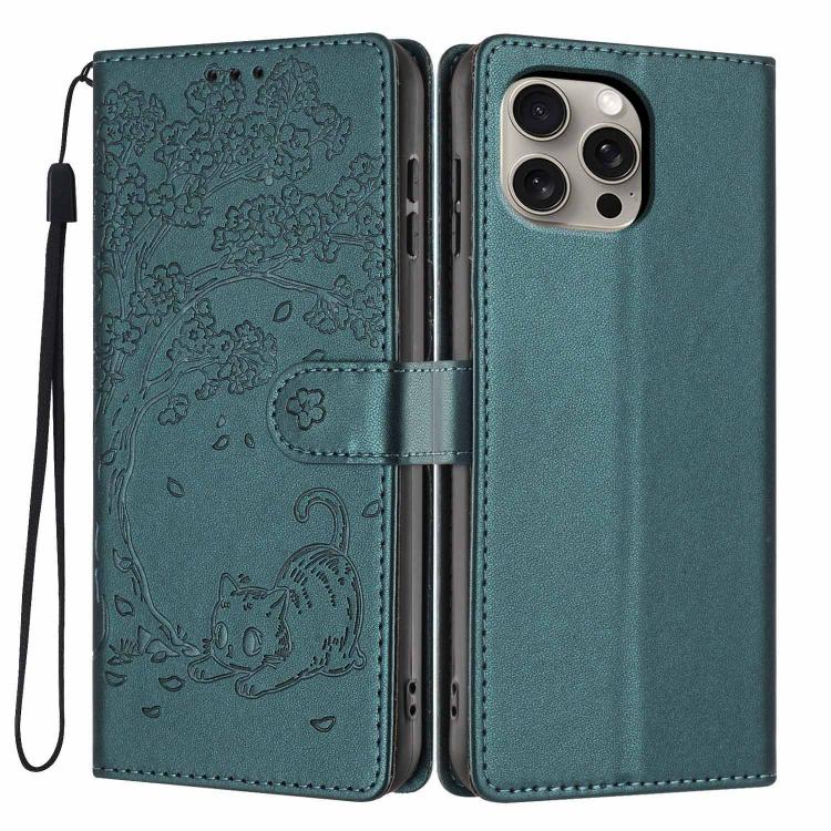 樹貓壓紋翻蓋素皮手機殼，適用於 iPhone 16 Pro、iPhone 16 Plus、iPhone 16、iPhone 15 Pro Max、iPhone 15 Pro、iPhone 15 Plus