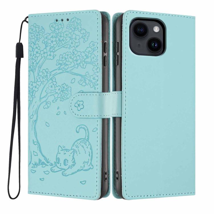 樹貓壓紋翻蓋素皮手機殼，適用於 iPhone 16 Pro、iPhone 16 Plus、iPhone 16、iPhone 15 Pro Max、iPhone 15 Pro、iPhone 15 Plus