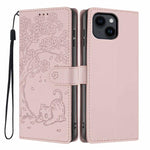 樹貓壓紋翻蓋素皮手機殼，適用於 iPhone 16 Pro、iPhone 16 Plus、iPhone 16、iPhone 15 Pro Max、iPhone 15 Pro、iPhone 15 Plus