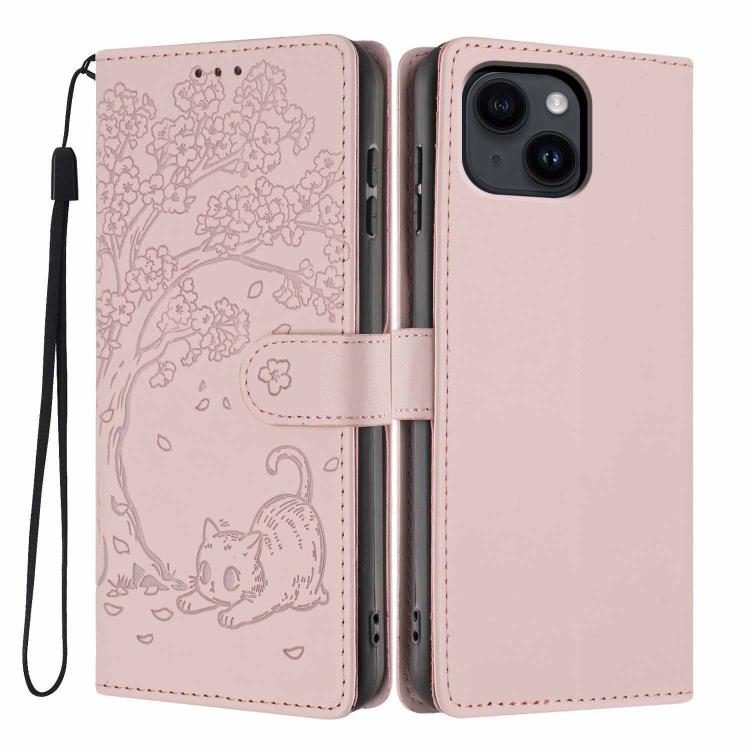 樹貓壓紋翻蓋素皮手機殼，適用於 iPhone 16 Pro、iPhone 16 Plus、iPhone 16、iPhone 15 Pro Max、iPhone 15 Pro、iPhone 15 Plus