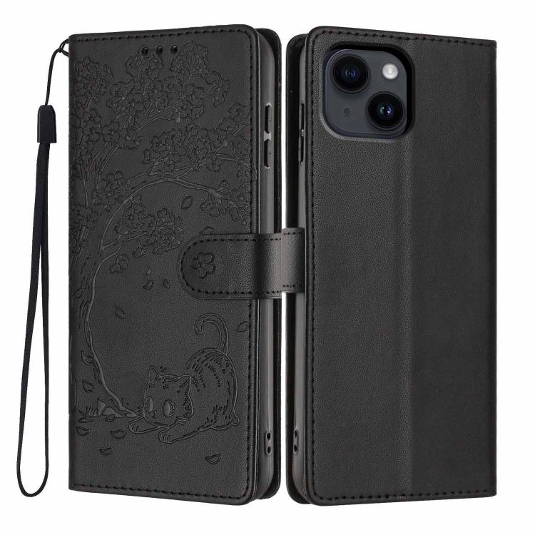 樹貓壓紋翻蓋素皮手機殼，適用於 iPhone 16 Pro、iPhone 16 Plus、iPhone 16、iPhone 15 Pro Max、iPhone 15 Pro、iPhone 15 Plus
