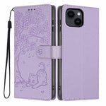 樹貓壓紋翻蓋素皮手機殼，適用於 iPhone 16 Pro、iPhone 16 Plus、iPhone 16、iPhone 15 Pro Max、iPhone 15 Pro、iPhone 15 Plus