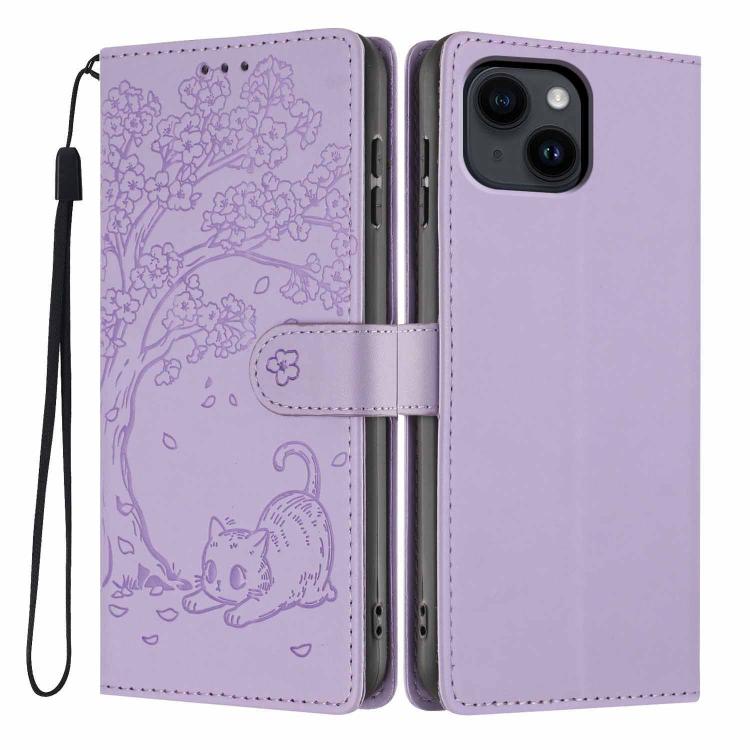 樹貓壓紋翻蓋素皮手機殼，適用於 iPhone 16 Pro、iPhone 16 Plus、iPhone 16、iPhone 15 Pro Max、iPhone 15 Pro、iPhone 15 Plus