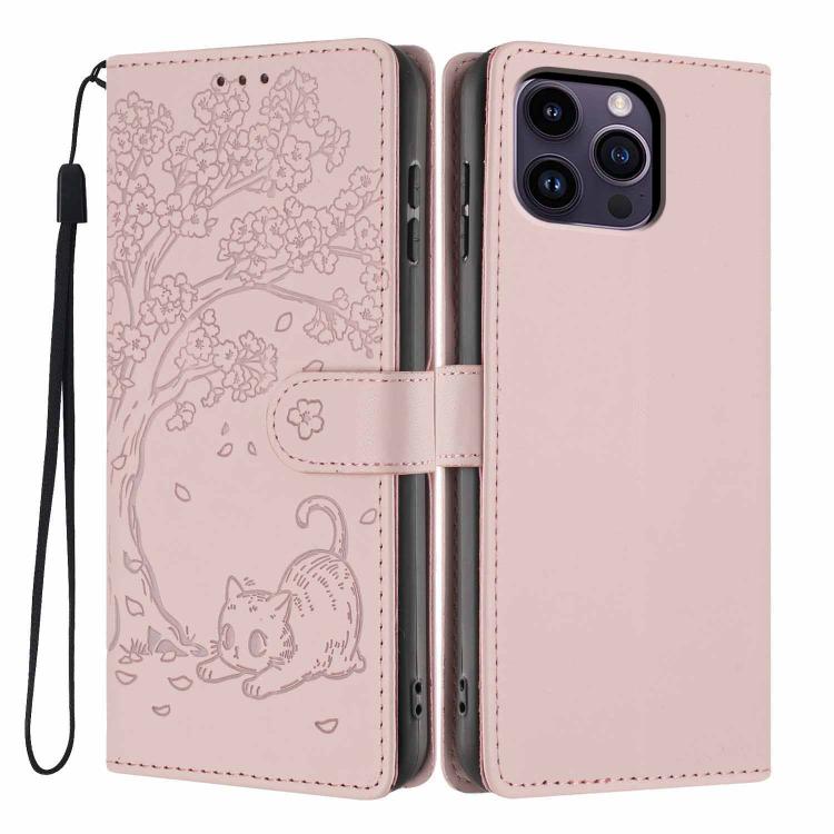 Tree Cat Embossed Flip Vegan Leather Phone Case, For iPhone 15, For iPhone 14 Plus, For iPhone 14, For iPhone 14 Pro, For iPhone 14 Pro Max, For iPhone 13 Pro Max