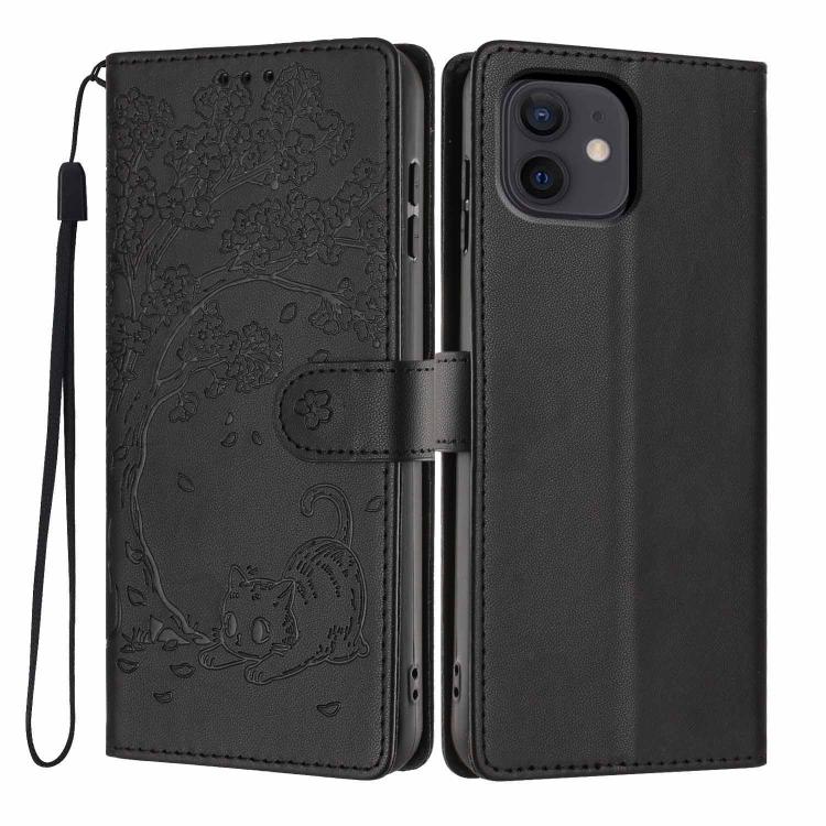 Tree Cat Embossed Flip Vegan Leather Phone Case, For iPhone 13 Pro, For iPhone 13, For iPhone 12 Pro Max, For iPhone 12 / 12 Pro, For iPhone 11 Pro Max, For iPhone 11