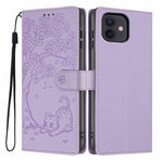 Tree Cat Embossed Flip Vegan Leather Phone Case, For iPhone 13 Pro, For iPhone 13, For iPhone 12 Pro Max, For iPhone 12 / 12 Pro, For iPhone 11 Pro Max, For iPhone 11