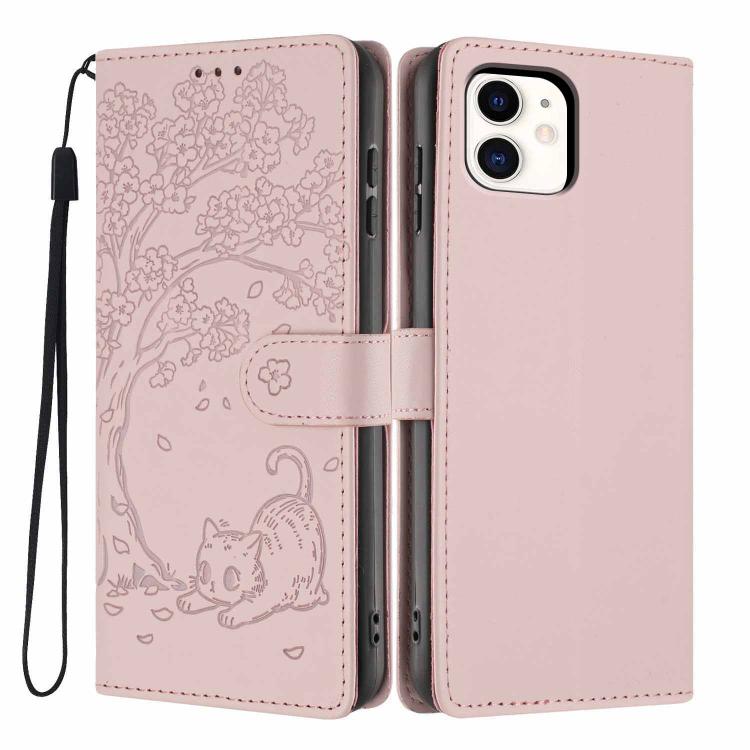 樹貓浮雕翻蓋素皮手機殼，適用於 iPhone 11 Pro
