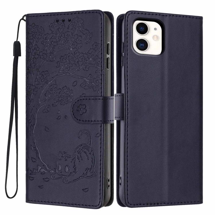 樹貓浮雕翻蓋素皮手機殼，適用於 iPhone 11 Pro