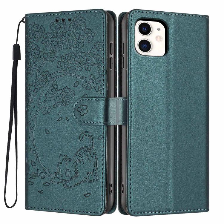 樹貓浮雕翻蓋素皮手機殼，適用於 iPhone 11 Pro