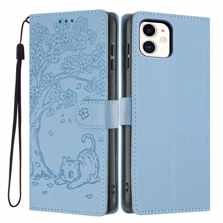 樹貓浮雕翻蓋素皮手機殼，適用於 iPhone 11 Pro