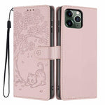 樹貓浮雕翻蓋素皮手機殼，適用於 iPhone 11 Pro
