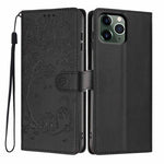 樹貓浮雕翻蓋素皮手機殼，適用於 iPhone 11 Pro