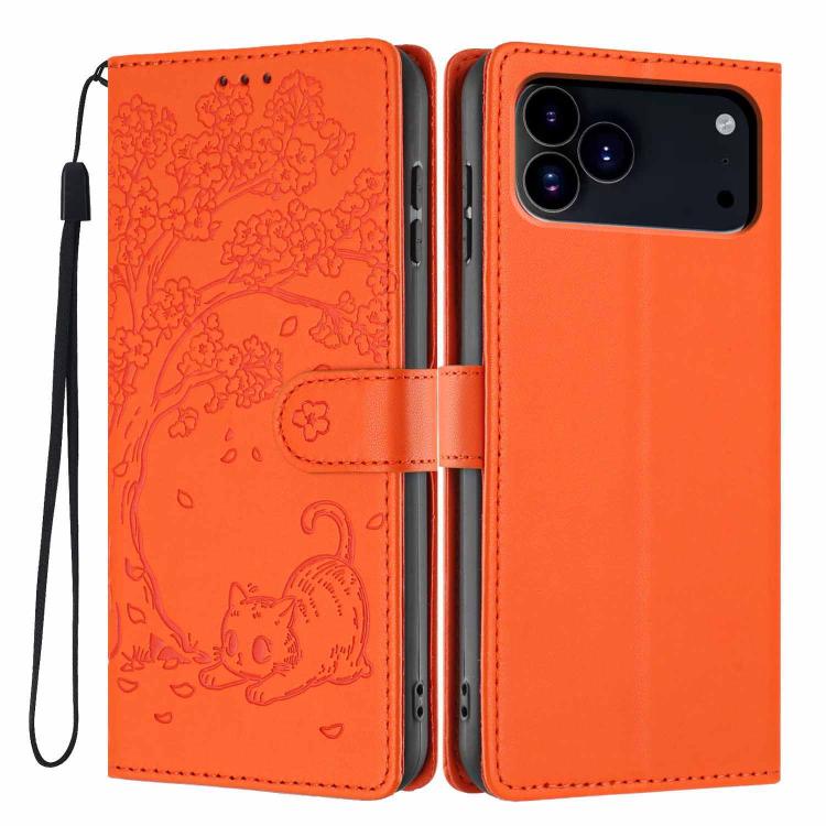 樹貓壓紋翻蓋素皮手機殼，適用於 iPhone 17e / 16e、iPhone 17 Pro Max、iPhone 17 Pro、iPhone 17、iPhone Air、iPhone 16 Pro Max