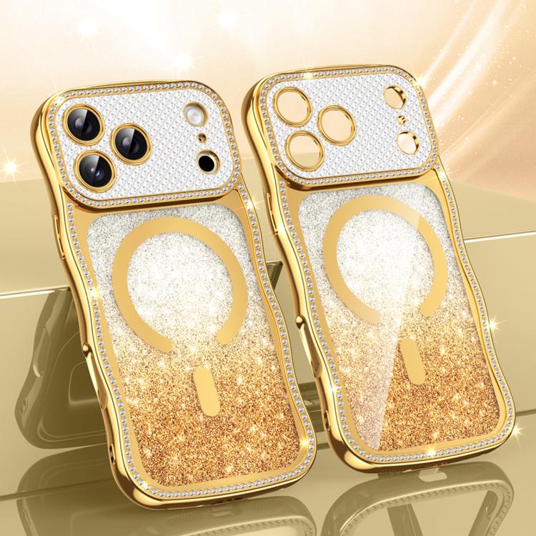 波浪框星鑽電鍍TPU閃粉磁吸手機殼，適用於 iPhone 17 Pro Max、iPhone 17 Pro、iPhone 17、iPhone 16 Pro Max、iPhone 16 Pro、iPhone 16