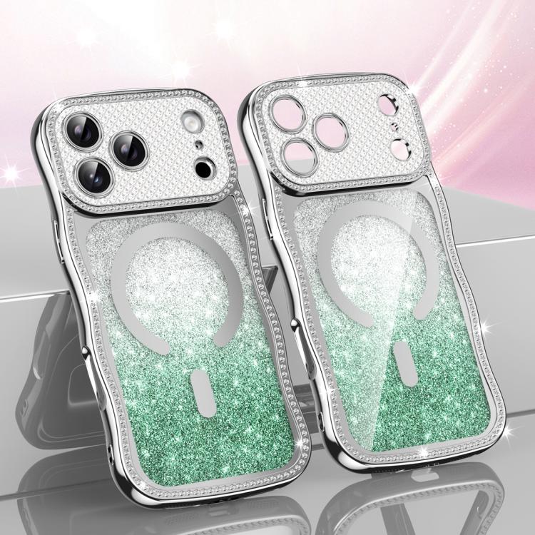 波浪框星鑽電鍍TPU閃粉磁吸手機殼，適用於 iPhone 17 Pro Max、iPhone 17 Pro、iPhone 17、iPhone 16 Pro Max、iPhone 16 Pro、iPhone 16