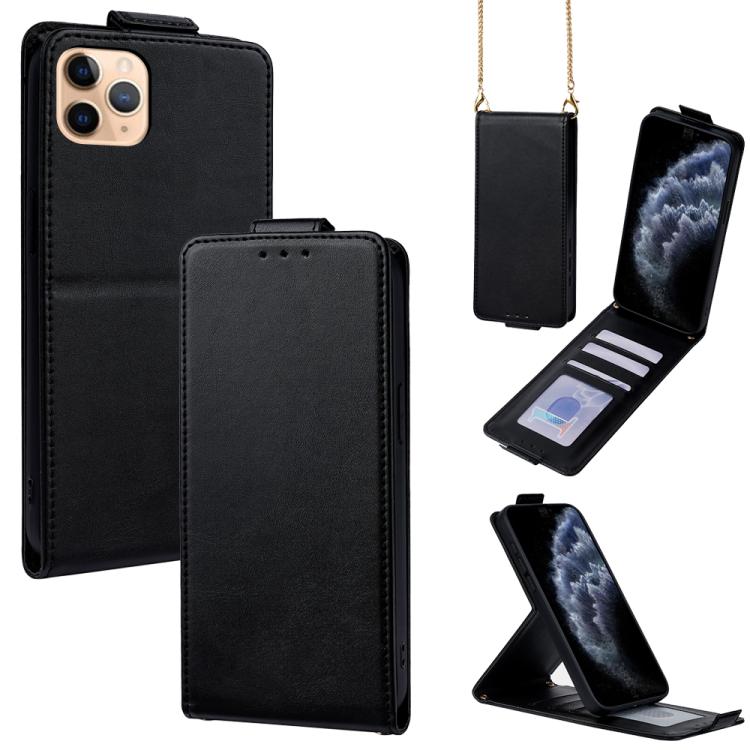 直立翻蓋純色素食皮革手機殼附斜背鍊，適用於 iPhone 11 Pro Max、iPhone 11、iPhone 11 Pro