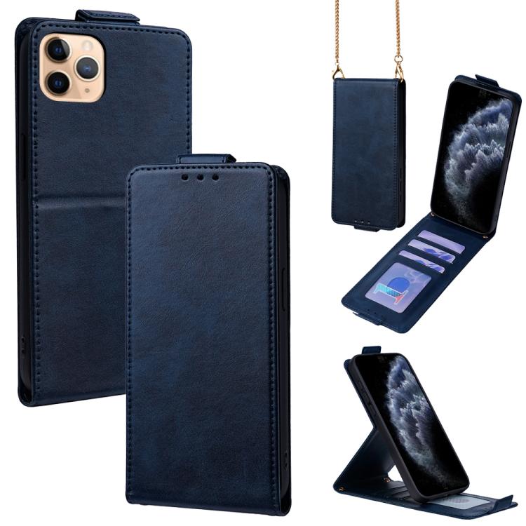 直立翻蓋純色素食皮革手機殼附斜背鍊，適用於 iPhone 11 Pro Max、iPhone 11、iPhone 11 Pro